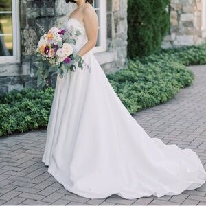 David’s Bridal Strapless Satin Dress with Slit Style# WG4017